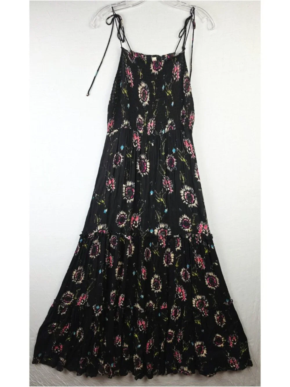 Free People Intimately Garden Party Maxi Dress Tiered Black Floral Boho size M